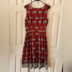 Red Elephant Print Sleeveless Dress